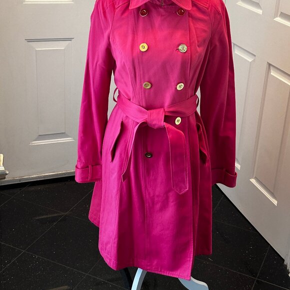 NWT! INC International Concepts Womens Hot Pink Double Breasted Trench Coat Sz M - Picture 2 of 14